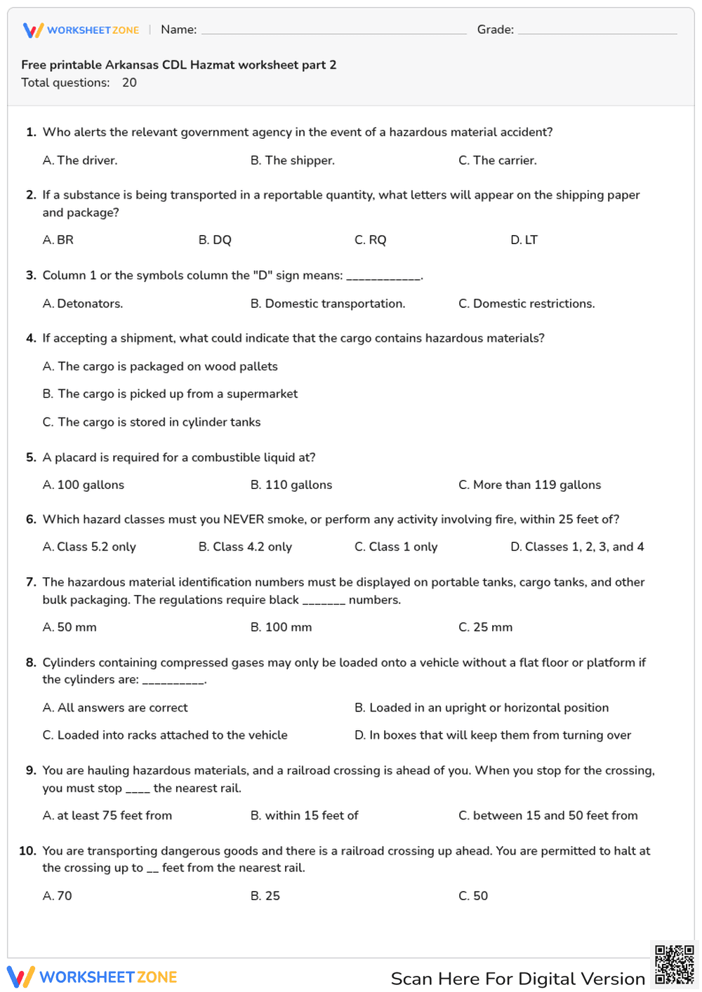 Free printable Arkansas CDL Hazmat worksheet part 2